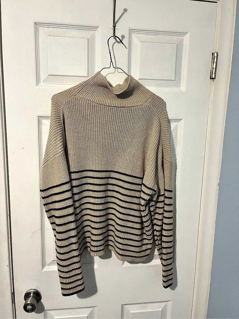 TRUTH by Republic Striped Mock Turtleneck Sweater in Beige & Black XL